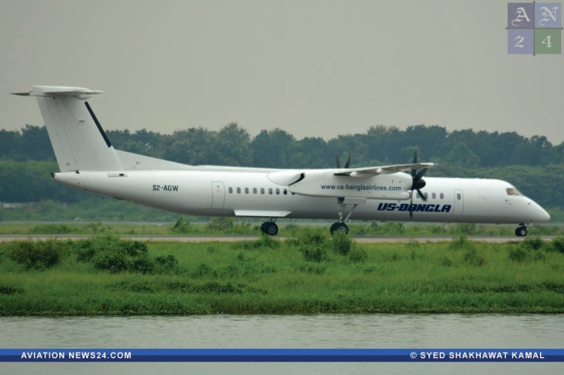 A Bombardier Dash 8-Q402 of US-Bangla Airlines was seen taxing after landing