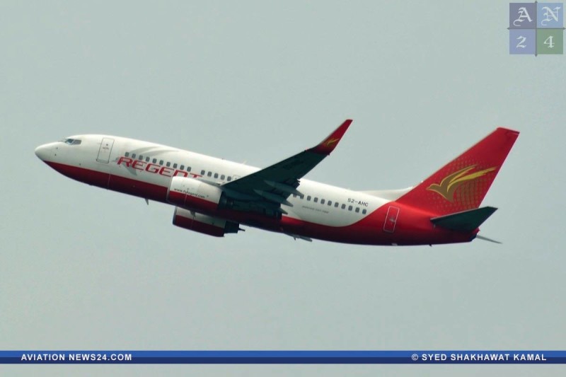A Boeing 737-7V3 of Regent Airways was seen departing