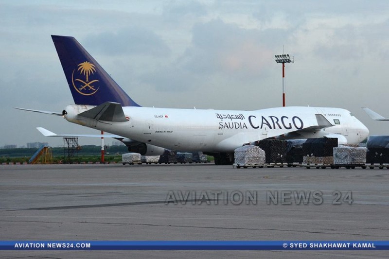 A Saudia Cargo is parked at the cargo ramp of VGHS